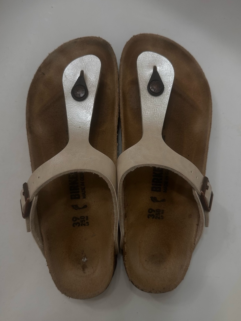 Birkenstock Gizeh Cream White Leather Thong Sandals